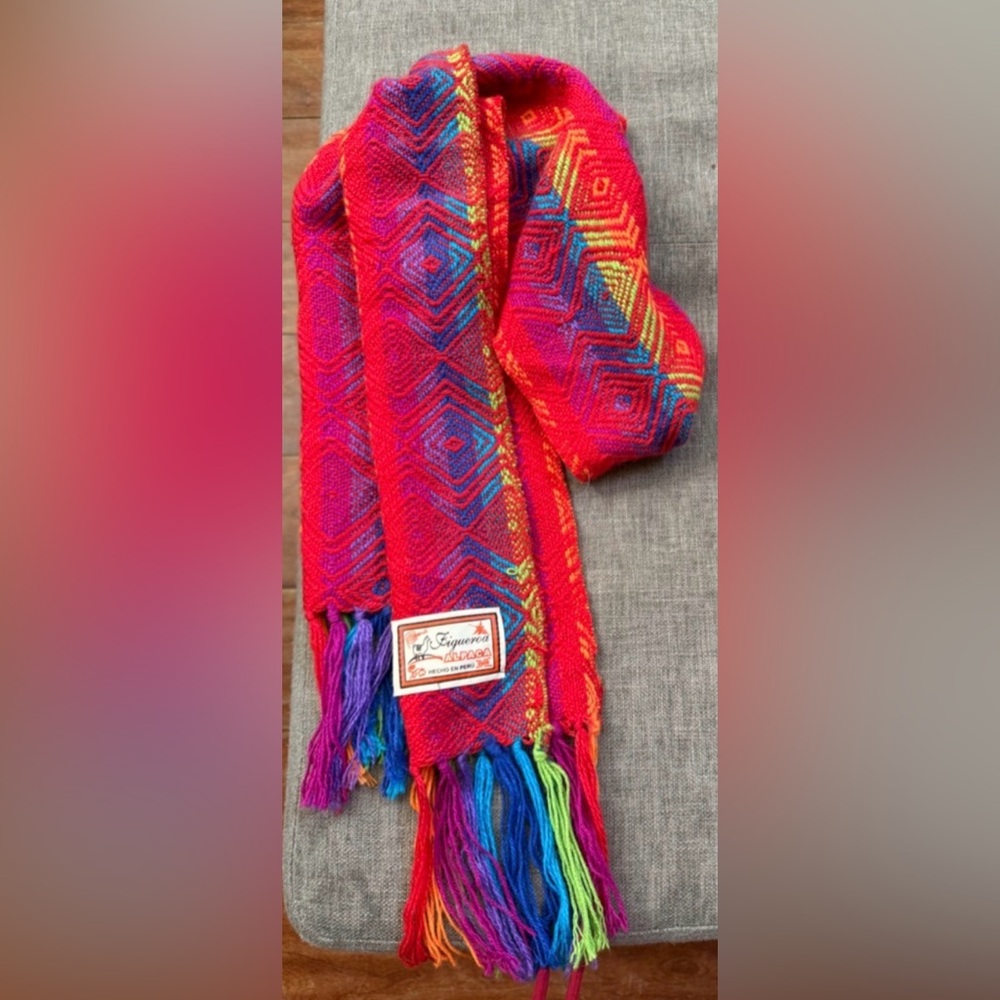 Vibrant Multicolor Fringe Alpaca Scarf - Picture 5 of 10